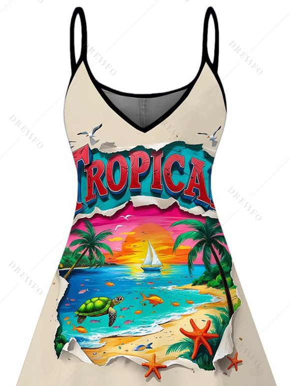 Robe de vacances à imprimé lettres et paysage tropical sur la plage - Abricot XXXXXL | US 20