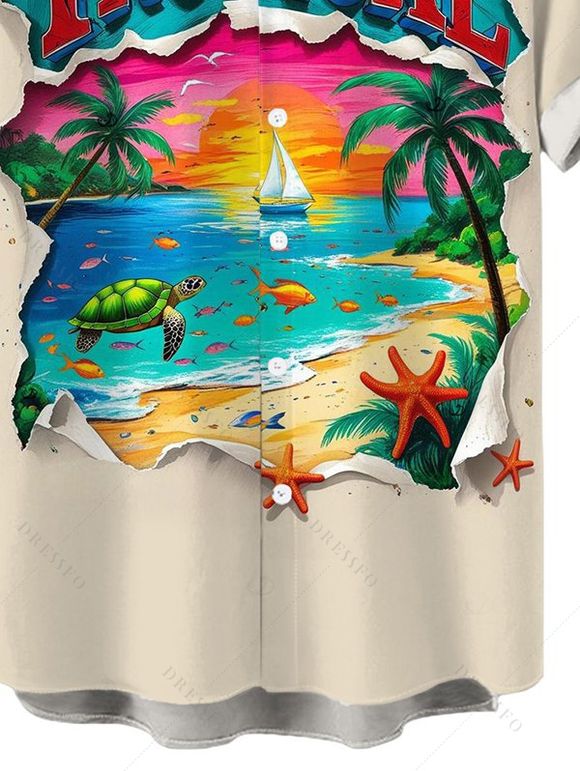 Chemise de vacances pour homme, imprimé paysage tropical de plage, chemise boutonnée - Abricot 5XL