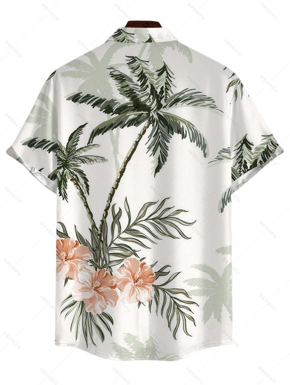 Vacation Couple Outfit Coconut Tree Floral Print Slit Dress and Shirt Set - Vert clair S | US 4
