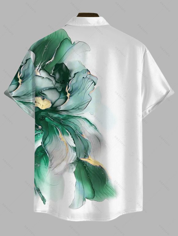 Chemise de vacances pour homme, imprimé floral ombré, boutonnée - Émeraude L