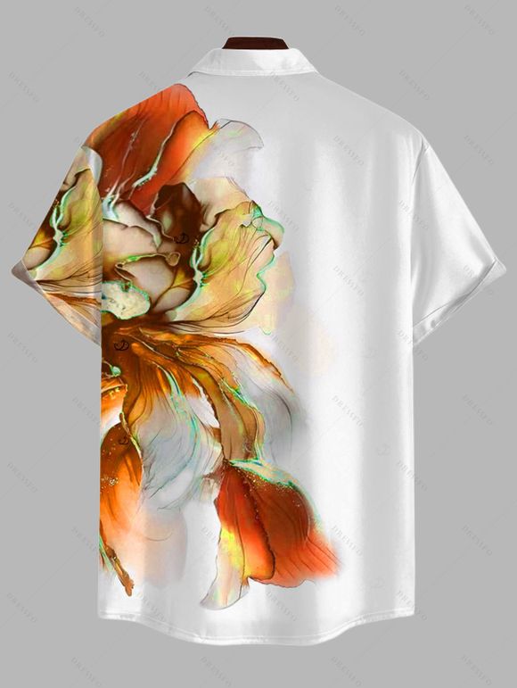 Chemise de vacances pour homme, imprimé floral ombré, boutonnée - Orange 5XL