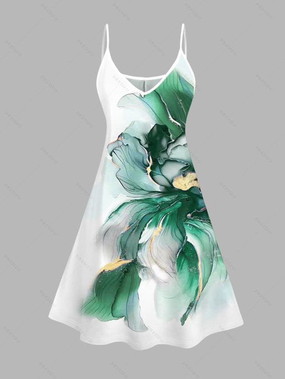 Vacation Couple Outfit Ombre Flower Print Spaghetti Strap Dress and Shirt Set - Émeraude S | US 4