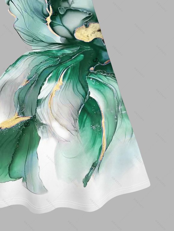 Vacation Couple Outfit Ombre Flower Print Spaghetti Strap Dress and Shirt Set - Émeraude S | US 4