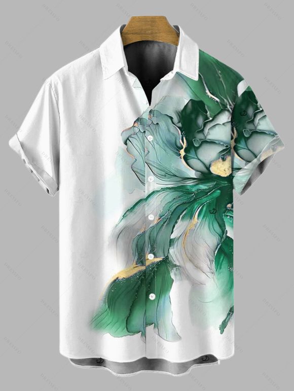 Vacation Couple Outfit Ombre Flower Print Spaghetti Strap Dress and Shirt Set - Émeraude S | US 4