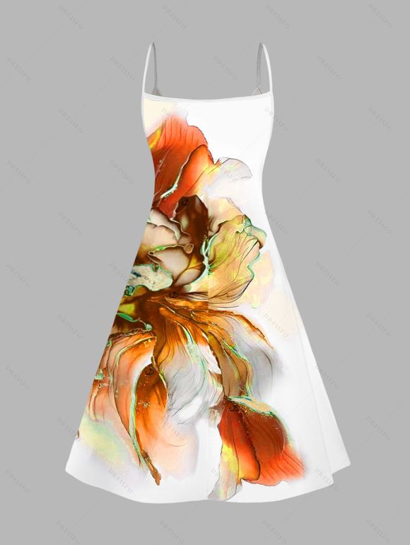 Vacation Couple Outfit Ombre Flower Print Spaghetti Strap Dress and Shirt Set - Orange S | US 4