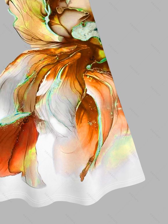 Vacation Couple Outfit Ombre Flower Print Spaghetti Strap Dress and Shirt Set - Orange S | US 4