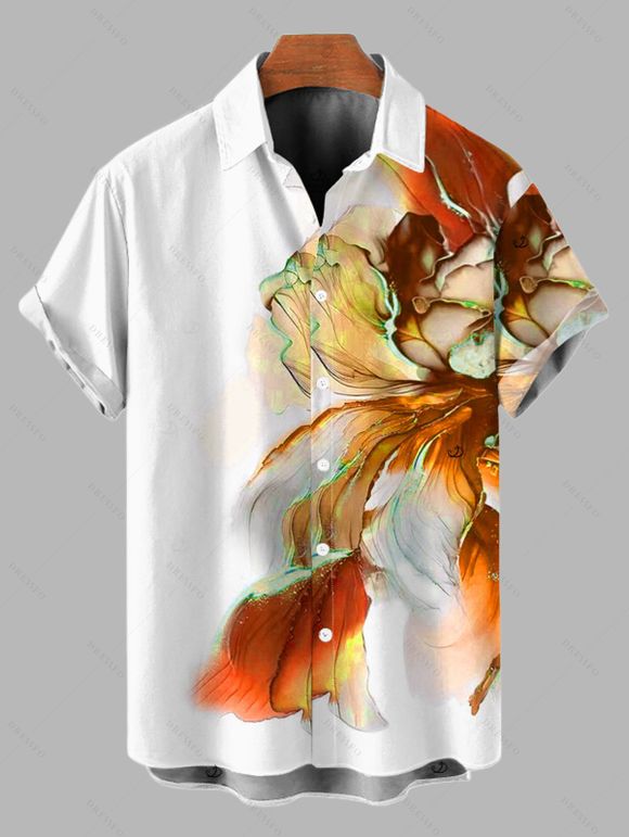 Vacation Couple Outfit Ombre Flower Print Spaghetti Strap Dress and Shirt Set - Orange S | US 4