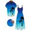 Vacation Couple Outfit Ombre Coconut Tree Zig Zag Print Pocket Long Dress and Shirt Set - Bleu S | US 4