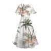 Vacation Couple Outfit Coconut Tree Floral Print Slit Dress and Shirt Set - Vert clair S | US 4