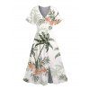 Vacation Couple Outfit Coconut Tree Floral Print Slit Dress and Shirt Set - Vert clair S | US 4