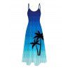 Vacation Couple Outfit Ombre Coconut Tree Zig Zag Print Pocket Long Dress and Shirt Set - Bleu S | US 4