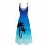 Vacation Couple Outfit Ombre Coconut Tree Zig Zag Print Pocket Long Dress and Shirt Set - Bleu S | US 4