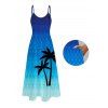 Vacation Couple Outfit Ombre Coconut Tree Zig Zag Print Pocket Long Dress and Shirt Set - Bleu S | US 4