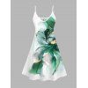 Vacation Couple Outfit Ombre Flower Print Spaghetti Strap Dress and Shirt Set - Émeraude S | US 4