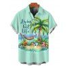 Chemise de plage pour homme, imprimé paysage de cocotiers, chemise boutonnée de vacances - Vert 5XL