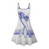 Robe de vacances à imprimé géométrique cocotier et planche de surf, bretelles spaghetti - Bleu Marine XXXXXL | US 20