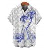 Chemise de vacances pour homme, imprimé géométrique de planche de surf et de cocotier, à boutons - Bleu Marine 5XL