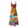 Robe de vacances longue à poches, imprimé paysage de plage, noix de coco et verre - multicolor XXXXXL | US 20