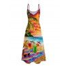 Robe de vacances longue à poches, imprimé paysage de plage, noix de coco et verre - multicolor XXXXXL | US 20