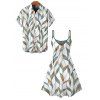 Vacation Couple Outfit Colorful Leaf Pattern Dress and Shirt Set - Vert clair S | US 4