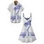 Vacation Couple Outfit Coconut Tree Surfing Board Geometric Print Dress and Shirt Set - Bleu Marine S | US 4