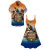Vacation Couple Outfit Parrot Coconut Tree Letter Print Dress and Shirt Set - multicolor S | US 4