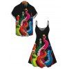 Funny Couple Outfit Octopus Glass Print Spaghetti Strap Dress and Shirt Set - Noir S | US 4