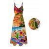 Vacation Couple Outfit Beach Landscape Coconut Print Pocket Long Dress and Shirt Set - multicolor S | US 4