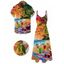 Vacation Couple Outfit Beach Landscape Coconut Print Pocket Long Dress and Shirt Set - multicolor S | US 4