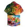 Vacation Couple Outfit Beach Landscape Coconut Print Pocket Long Dress and Shirt Set - multicolor S | US 4