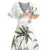 Robe de vacances imprimée de fleurs de cocotier, col en V et fente - Vert clair XXL | US 14