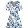 Robe de vacances imprimée de fleurs tropicales et de feuilles, col en V fendue - Bleu profond XXL | US 14