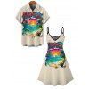 Vacation Couple Outfit Beach Landscape Letter Print Dress and Shirt Set - Abricot S | US 4
