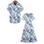 Vacation Couple Outfit Tropical Flower Leaf Print Slit Dress and Shirt Set - Bleu profond S | US 4