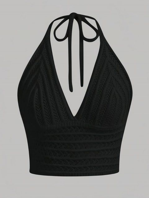 Débardeur court uni en crochet, dos nu