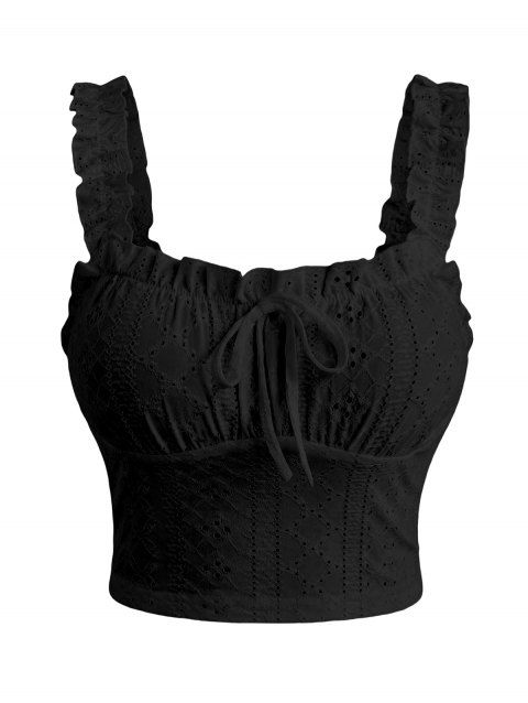 Débardeur court de vacances à volants et œillets, nœud papillon, couleur unie