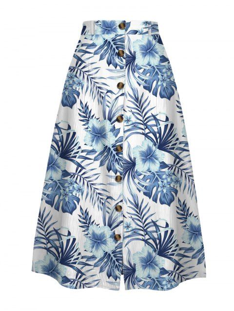Jupe de vacances à imprimé floral tropical et boutons, coupe trapèze