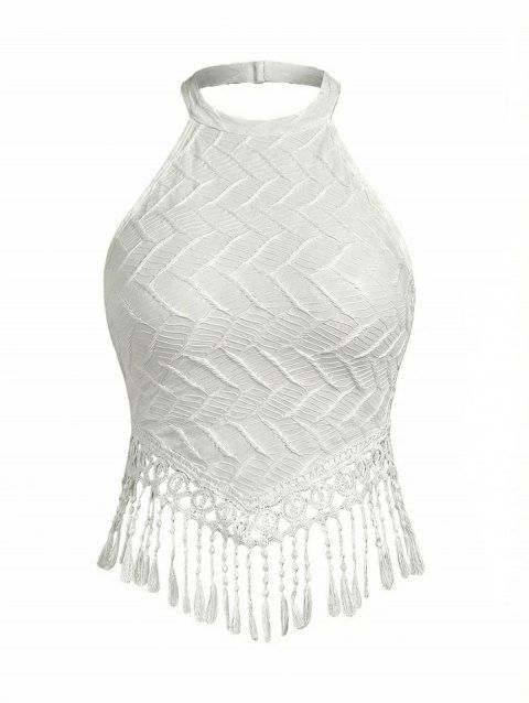 Débardeur court de vacances uni à franges texturées