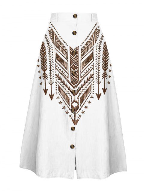 Jupe vintage à imprimé ethnique Arrow, boutonnée, coupe trapèze