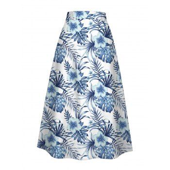 Vacation Outfit Ruffle Eyelet Bowknot Cropped Tank Top and Leaf Floral Print Skirt Set