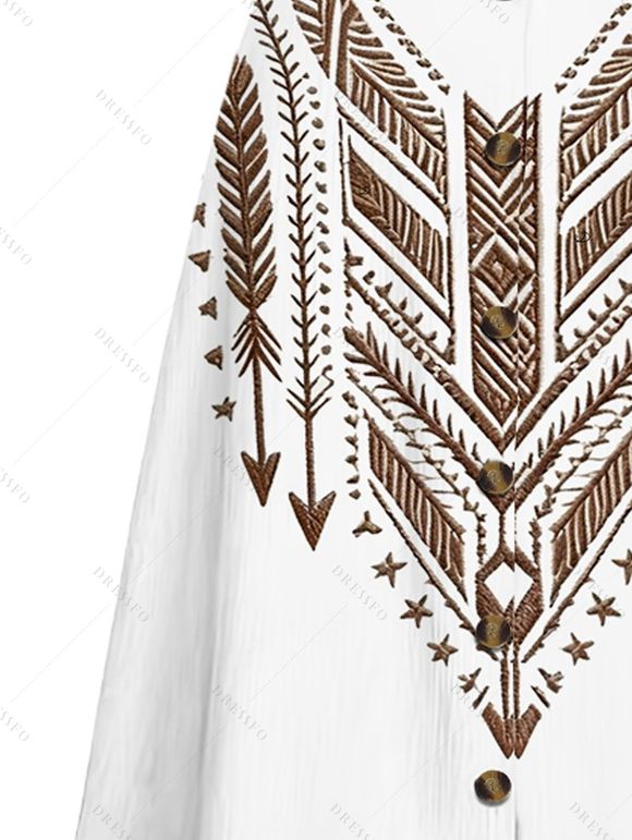 Jupe vintage à imprimé ethnique Arrow, boutonnée, coupe trapèze - Blanc XXL | US 14