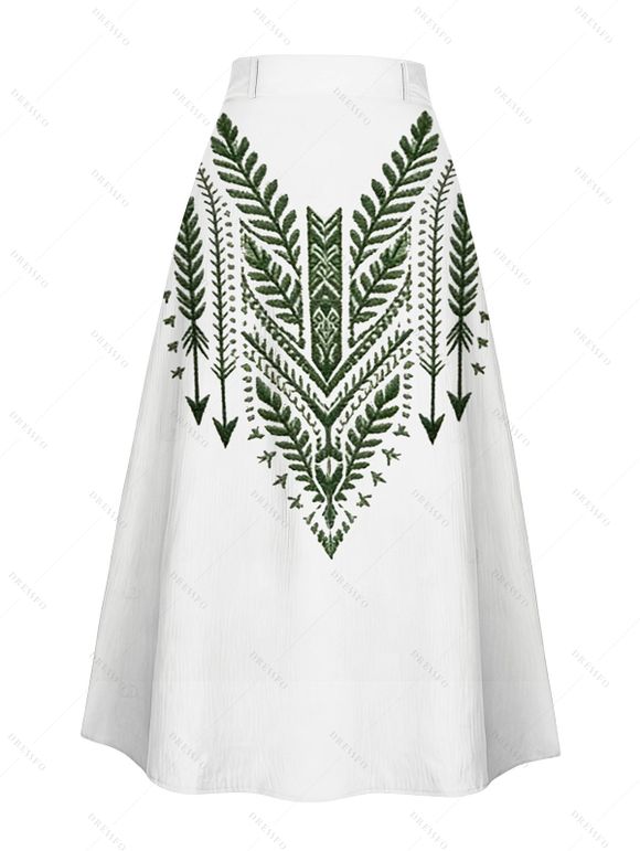 Jupe vintage à imprimé ethnique Arrow, boutonnée, coupe trapèze - Vert profond XXL | US 14