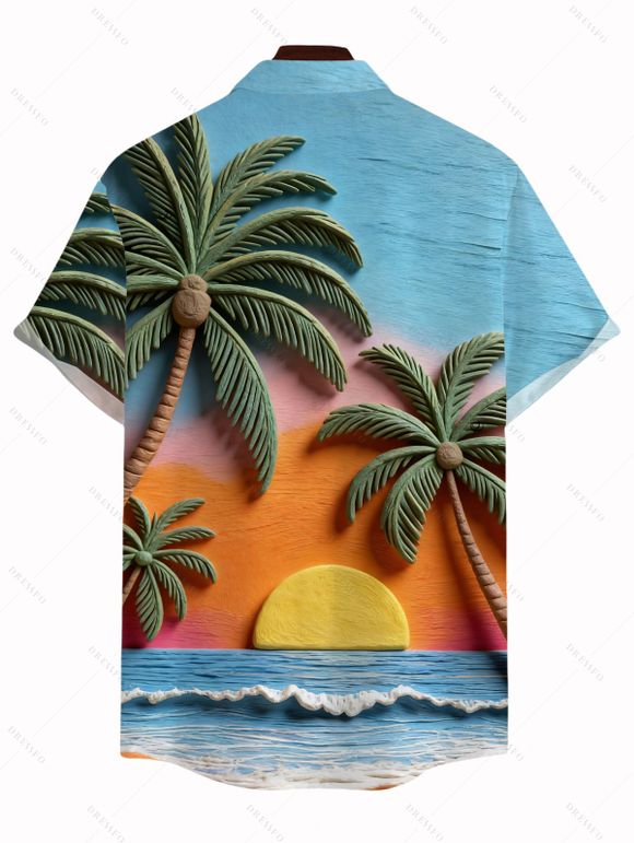 Chemise de vacances pour homme, imprimé coucher de soleil sur un cocotier, chemise boutonnée - multicolor A 5XL