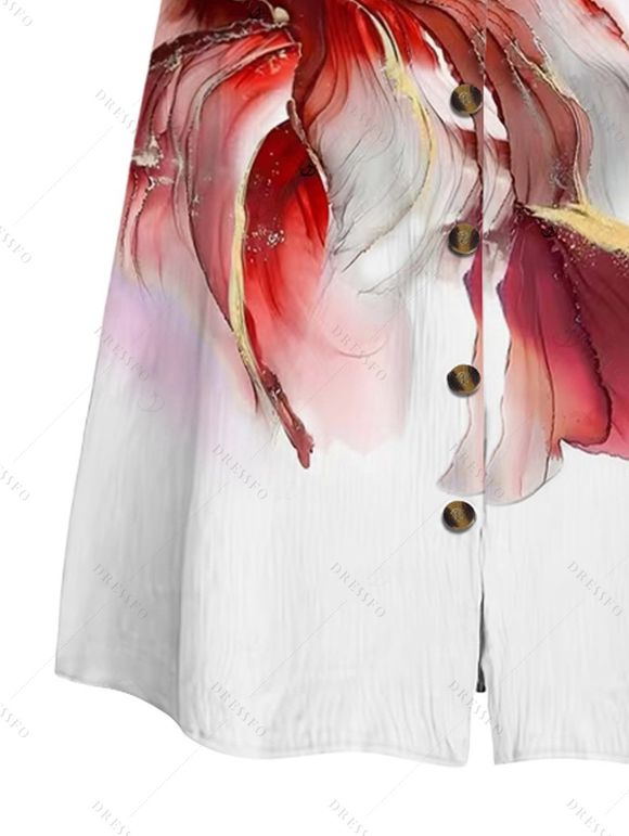 Jupe de vacances à fleurs, boutonnée, coupe trapèze, jupe midi - Rouge Vineux XXL | US 14