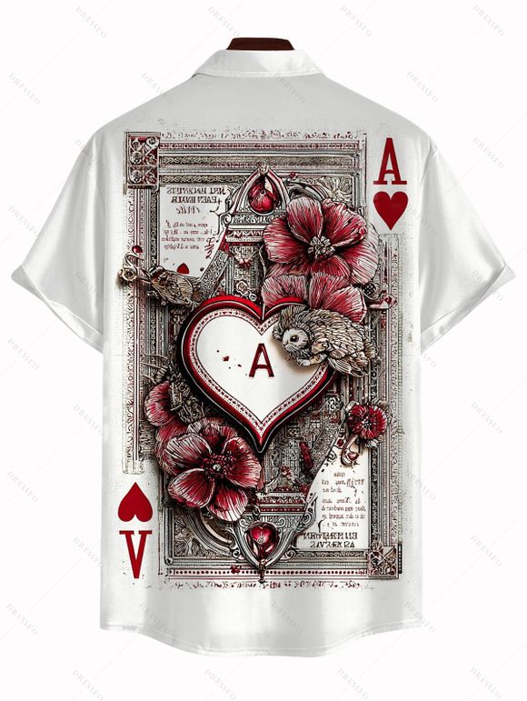 Vintage Couple Outfit Playing Cards Heart Floral Print Dress and Shirt Set - Blanc S | US 4