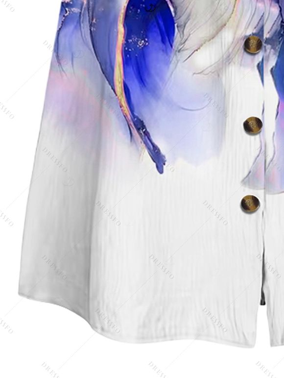 Vacation Outfit Flower Pattern Lace Butterfly Ruched Tank Top and Skirt Set - Bleu profond S | US 4