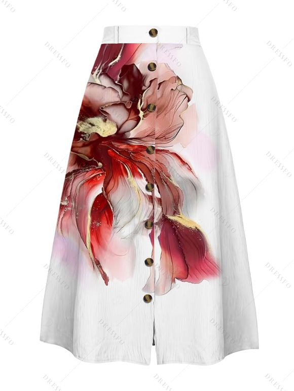 Vacation Outfit Flower Pattern Lace Butterfly Ruched Tank Top and Skirt Set - Rouge Vineux S | US 4