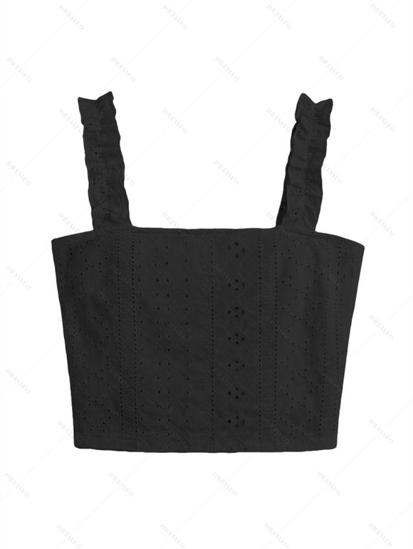 Débardeur court de vacances à volants et œillets, nœud papillon, couleur unie - Noir XL | US 10