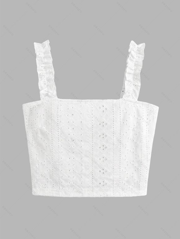 Débardeur court de vacances à volants et œillets, nœud papillon, couleur unie - Blanc XL | US 10