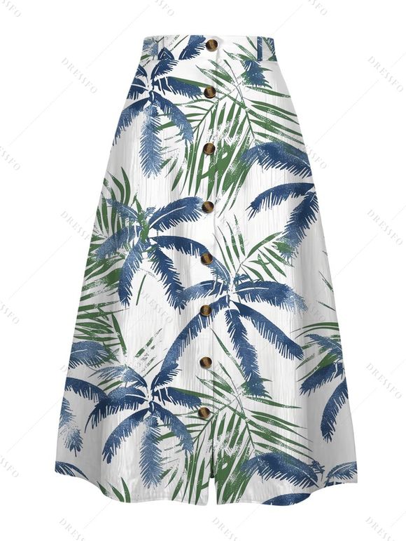 Vacation Outfit Tassel Cropped Tank Top and Coconut Tree Leaf Print Skirt Set - Vert S | US 4